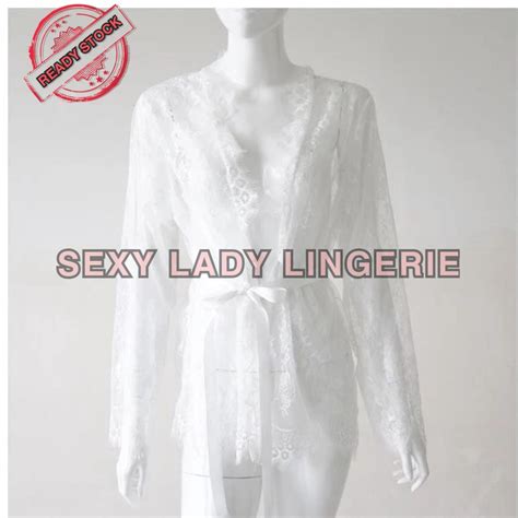 READY STOCK SEXY LADY LINGERIE Sexy Lingerie Transparent Lace Hollow Lace Sexy Nightgown Plus