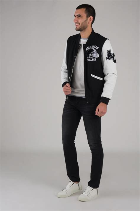 Chaqueta Hombre American College Ref Black White City Piel Es