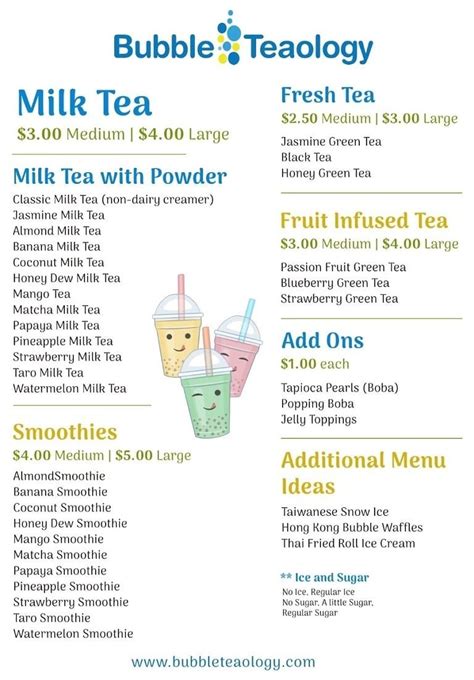 Boba Tea Menu