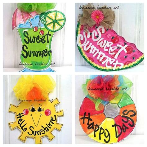 Four Different Door Decorations With The Words Happy Summer Watermelon