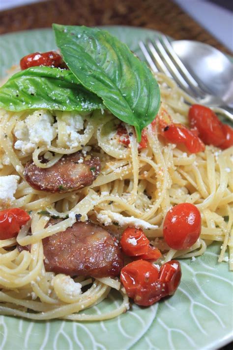 Linguini With Sweet Roasted Tomatoes Chorizo And Ricotta Tossed In