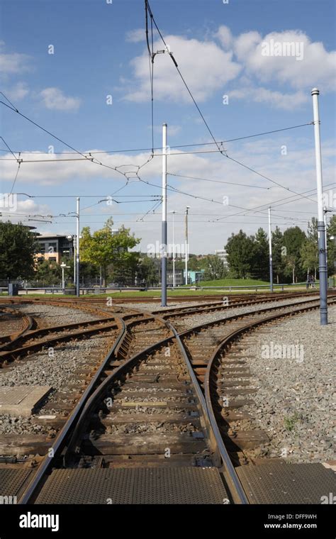 Tram lines in Sheffield city centre Stock Photo - Alamy