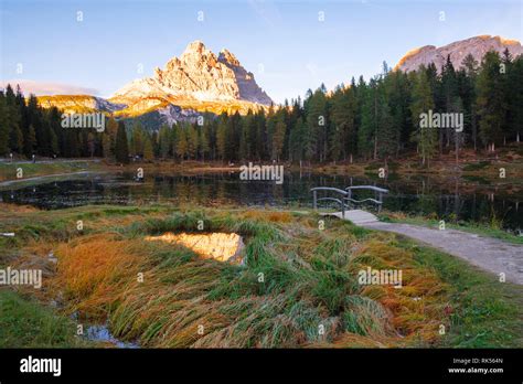 Beautiful Lago Di Antorno Lake At Background Drei Zinnen Tre Cime Di