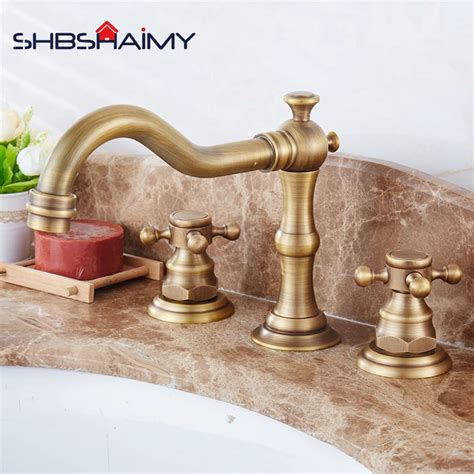 Russia Send Copper European Style Three Hole Basin Faucet Antique Brass