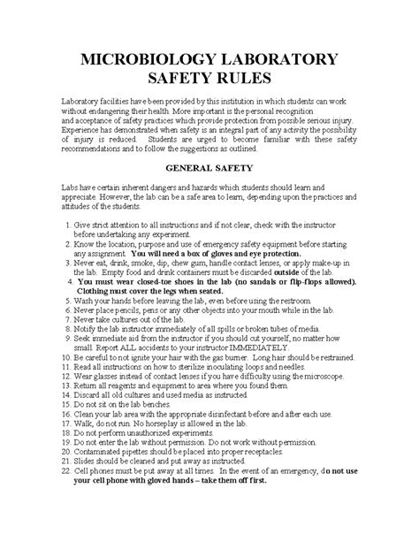 Microbiology Laboratory Safety Rules 0 Microbiology Laboratory Safety Rules Laboratory