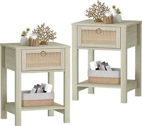 Amazon Sicotas Nightstand Set Of Rattan Decor Drawer With