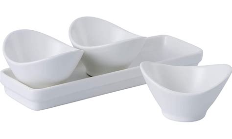 Bruntmor Piece Set Tray With Three Compartment Serving Curvy Bowls