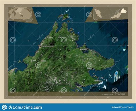 Sabah Malaysia High Res Satellite Labelled Points Of Cities Stock