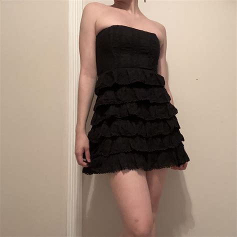 Jill Stuart Black Lace Ruffle Strapless Dress Size Depop