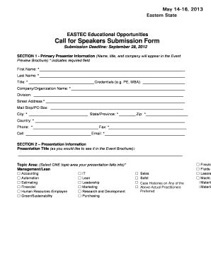 Fillable Online Sme Eastec Educational Call For Speaker Submission Form