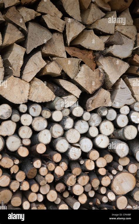 Stacked And Seasoned Firewood Cut Split And Ready For Burning Stock