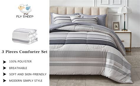 Amazon Flysheep 3 Pcs Gray Striped Boho Comforter Set Twin Size