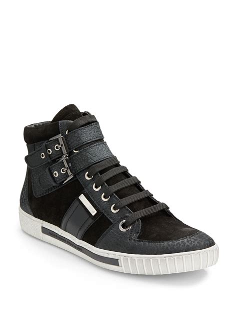 Alessandro Dell Acqua Hightop Buckle Strap Suede Sneakers In Black For