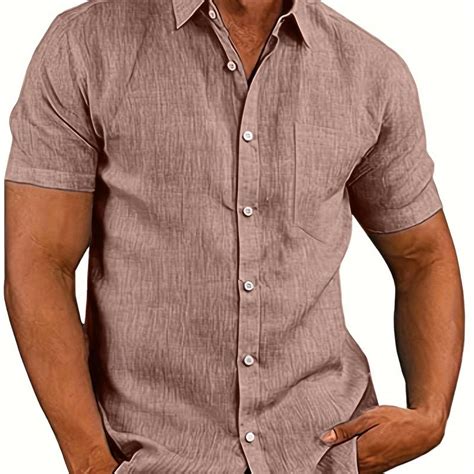 Mens Linen Short Sleeve Shirt Casual Comfy Shirt For Summer Mens