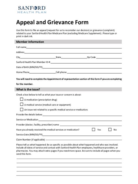 Fillable Online Request To File An Appeal And Or Grievance Form Member