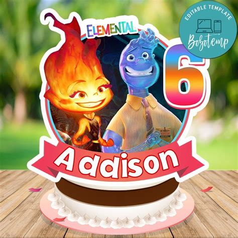 Elemental Pixar Birthday Cake Topper Template Printable Bobotemp