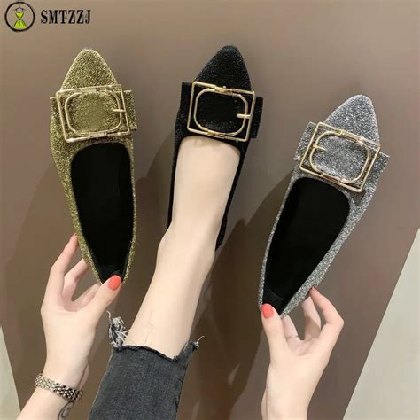 Smtzzj 2019 New Luxury Design Bling Women Flat Shoes Flock Ballet Flats Boat Shoes For Ladies