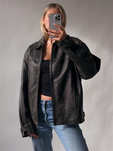 90er Vintage Oversize Jacke Damen Vintage Oversized Lederjacke Damen