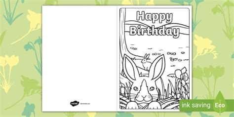 FREE Rabbit Birthday Card Colouring Profesor Hizo