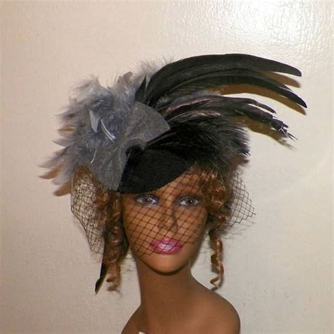 Gray Gothic Fascinator Black Victorian Steampunk Hat Feather Etsy