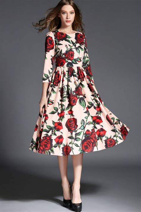 Rose Dresses For Women Fashion Design Dress Printed Long Dresses