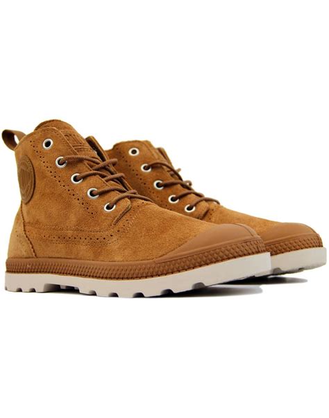 Palladium Pampa London Mid Suede Retro Brogue Boots Brown Sugar