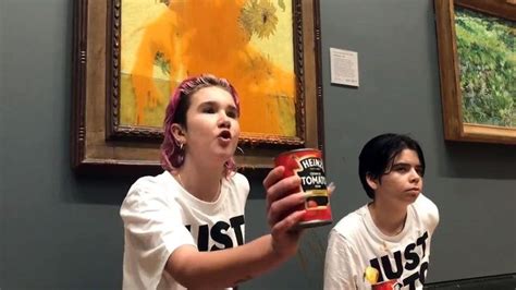 Just Stop Oil Protesters Throw Tomato Soup Over Van Gogh S Sunflowers