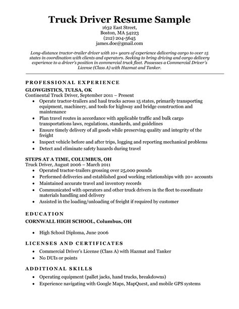 truck driver resume sample resume companion