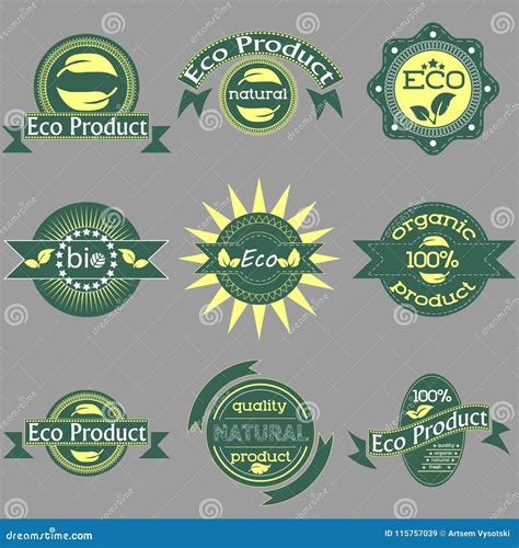 Set Of Green Labels And Badges With Leaves For Organic Natural Bio