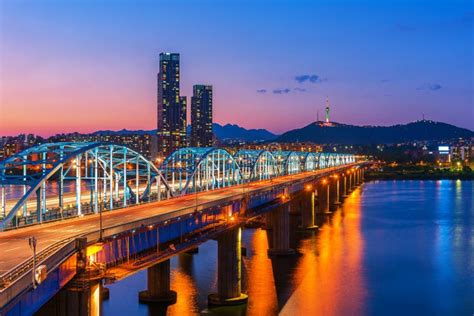 Dongjak Bridge Han River In Seoul South Korea Stock Image Image Of