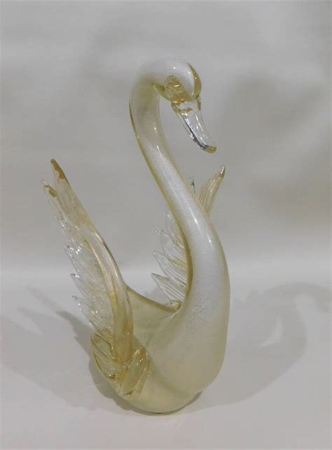 Pair Of Decorative Murano Italian Art Glass Swans With Gold Flecks For Sale At 1stdibs Vintage