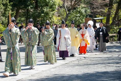 Kamakura Japan March Traditional Wedding In Tsurugaoka