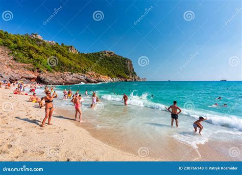 Alanya Turkey July 21 2021 Tourists On The Cleopatra Beach Of