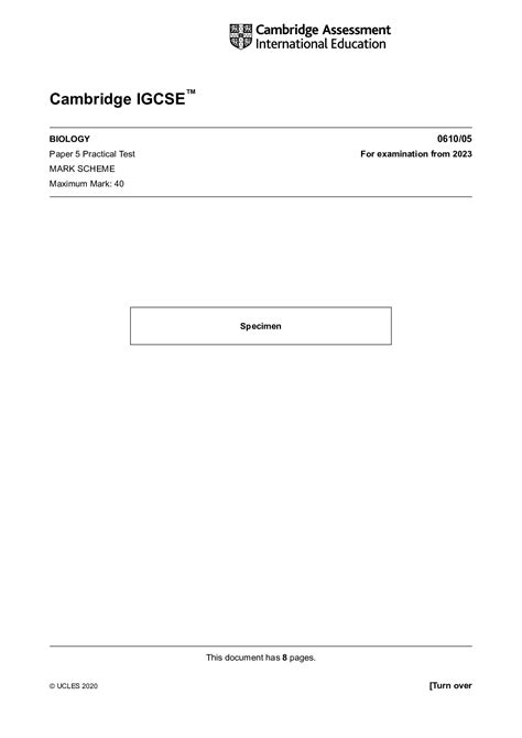 Cambridge Igcse™ Biology 061005 Paper 5 Practical Test For Examination