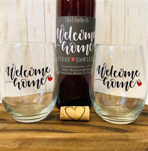 Housewarming T Set Welcome Home Wine Glasses And Personalized Welcome Home Wine Label