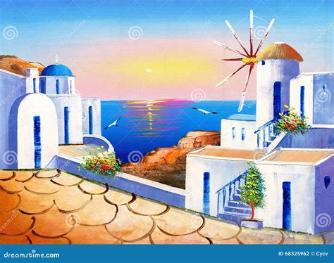 Oil Painting - Greece stock illustration. Illustration of greece - 68325962