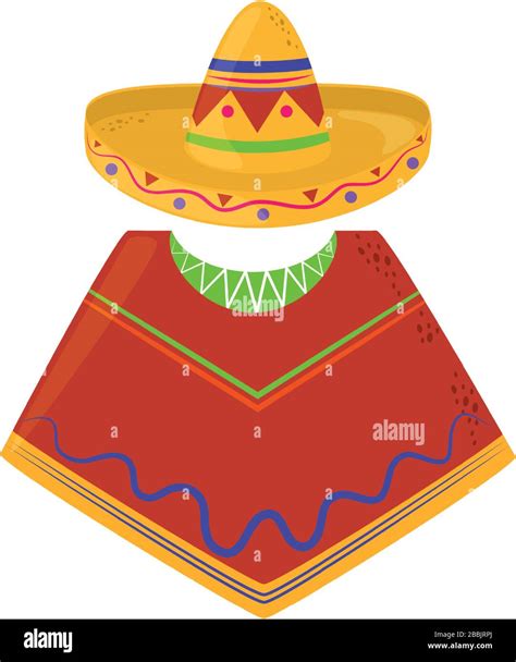 poncho y sombrero tradicional cinco de mayo celebración mexicana vector