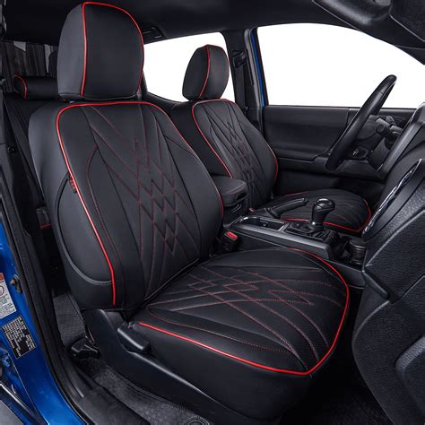 Ekr Custom Fit Leather Seat Covers For Toyota Tacoma 2016 2023 Double Cab Full Set Black With