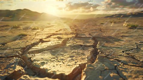 Premium Photo Arid Desert Landscape With Cracked Earth Under The