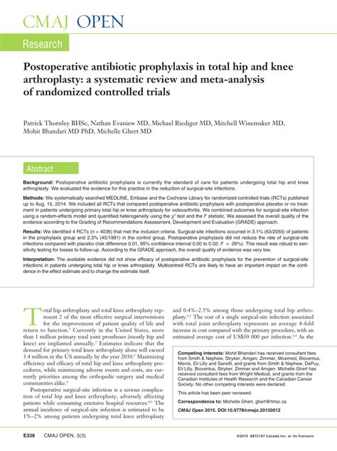 Pdf Postoperative Antibiotic Prophylaxis In Total Hip And Knee