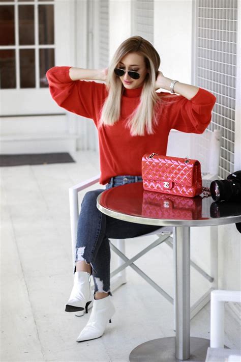 Red Sweater Outfit And Tea At Alfreds Tea Room Chiara Red Sweater Outfit Sweater Outfits