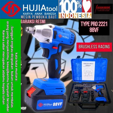 Jual Mesin Pembuka Baut Ban Roda Mobil Hujia Type Pro 2221 88vf Impact Wrench Cordless Baterai