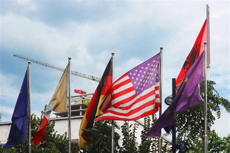 Tirana Albania September 1th 2022 Flags Of Albania Germany USA