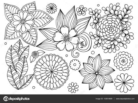 Conjunto de elementos florales doodle para diseño o para colorear