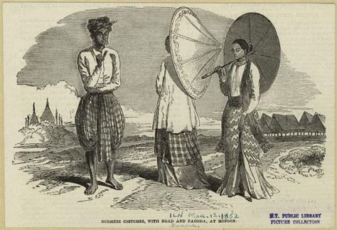 Burmese Costumes With Road And Pagoda At Mopoon Myanmar Art Southeast Asian Arts Vintage