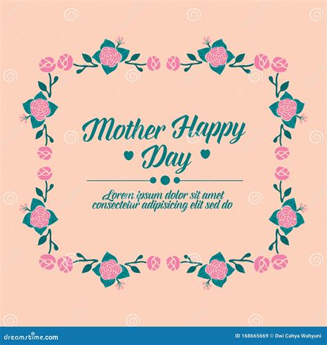 Romantic Happy Mother Day Greeting Card Design With Beautiful Pink Rose Wreath Frame Vector