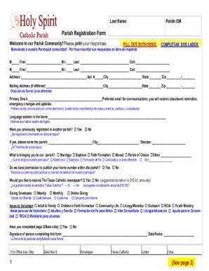 Fillable Online Catholic Parish Parish Registration Form Fax Email