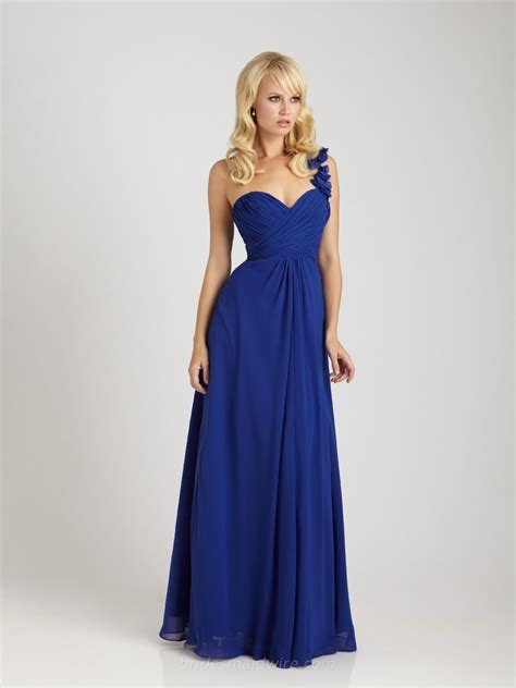 One Shoulder Strap Sweetheart Long Royal Chiffon Evening Bridesmaid