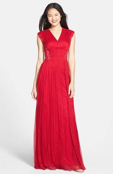 Tadashi Shoji Lace Inset Pleated Silk Chiffon Gown Nordstrom Silk