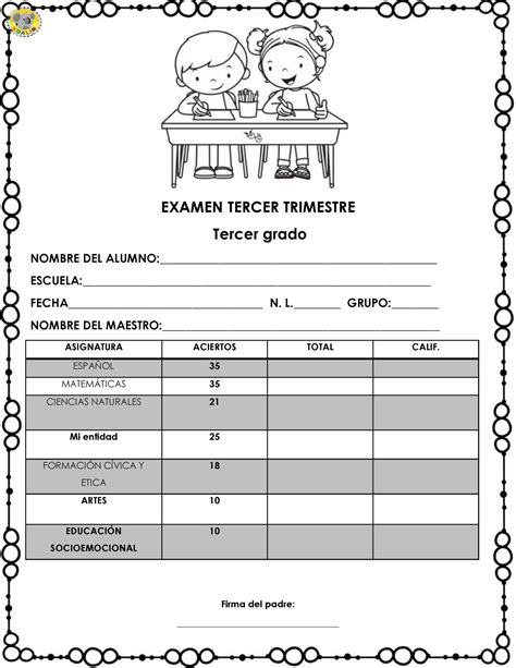 33Trim Koalin Tercer Grado EXAMEN TERCER TRIMESTRE Tercer Grado